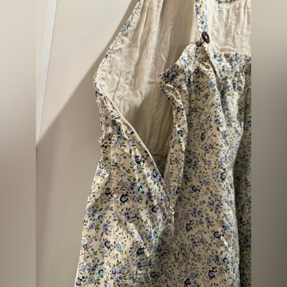 Free People Pinafore Style Dress‎ Floral Shirred Bodice Dress Size M - Picture 9 of 9